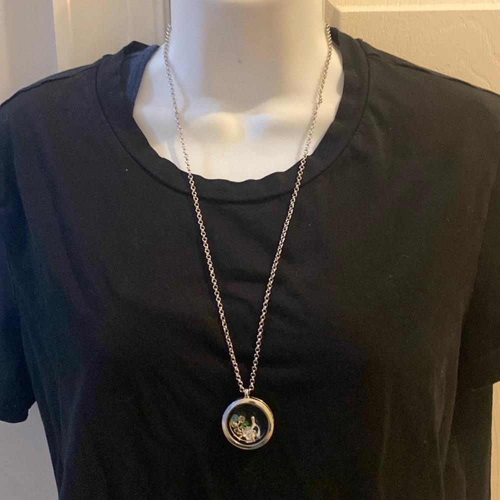 Necklace with clear pendant. Magnet hinged pendant with removable charms. NWT